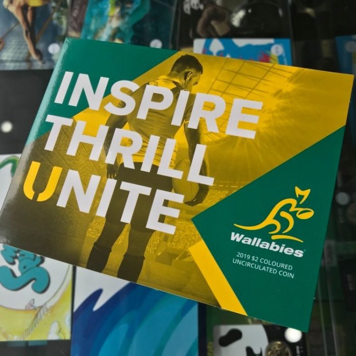 2019 Australia Rugby Wallabies $2 Coloured Uncirculated Coin in Folder