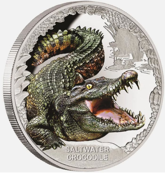 2017 Tuvalu $1 Silver Proof Coloured Coin - Remarkable Reptiles Crocodile - Image 2