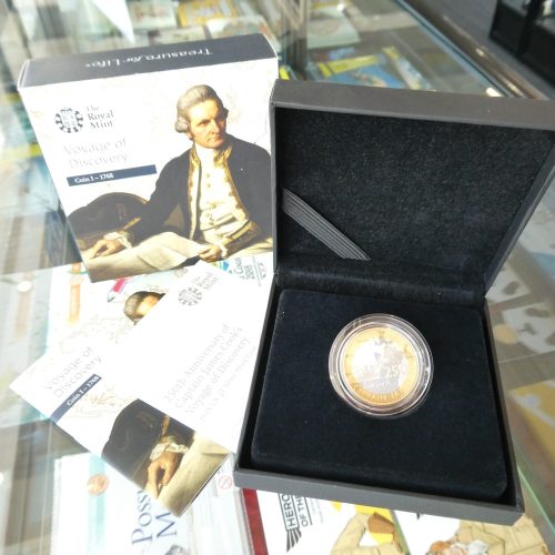 2018 UK Royal Mint £2 Silver Proof Gold Plated Coin - James Cook 250th Ann