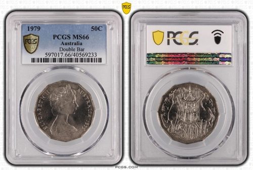 1979 Australia Double Bar 50c Coin PCGS MS66 Gem Uncirculated #9233