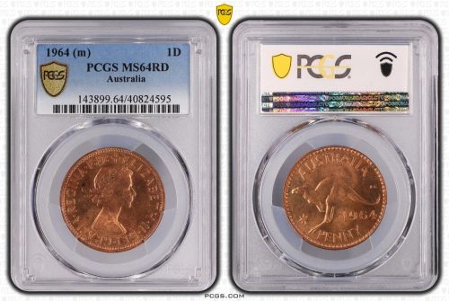 1964-M Australia Penny Coin PCGS MS64RD #4595