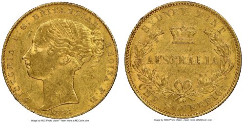 Australia 1855 Sydney Mint Full Gold Sovereign Rare Coin & Grade NGC AU58
