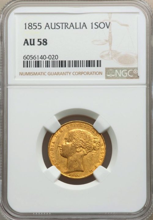 Australia 1855 Sydney Mint Full Gold Sovereign Rare Coin & Grade NGC AU58 - Image 2