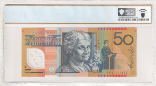 Australia 2007 AA07 First Prefix Stevens Henry $50 Banknote PCGS 66PPQ #5180 - Image 2