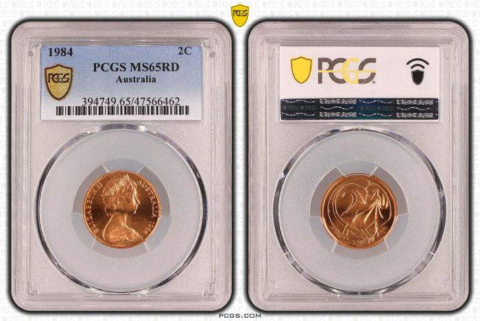 F78B6462-1 Australia 1984 Two Cents 2c Coin PCGS MS65RD #6462