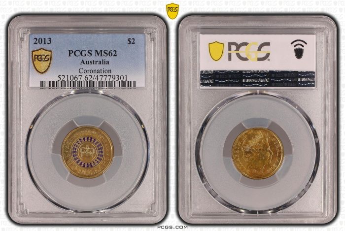 COR62B9301-1 Australia 2013 Queen's Purple Coronation $2 Coin PCGS MS62 #9301