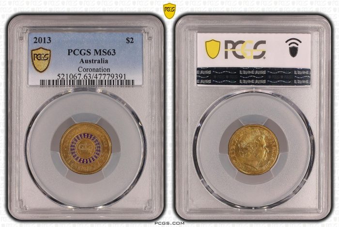 COR63B9391-1 Australia 2013 Queen's Purple Coronation $2 Coin PCGS MS63 #9391