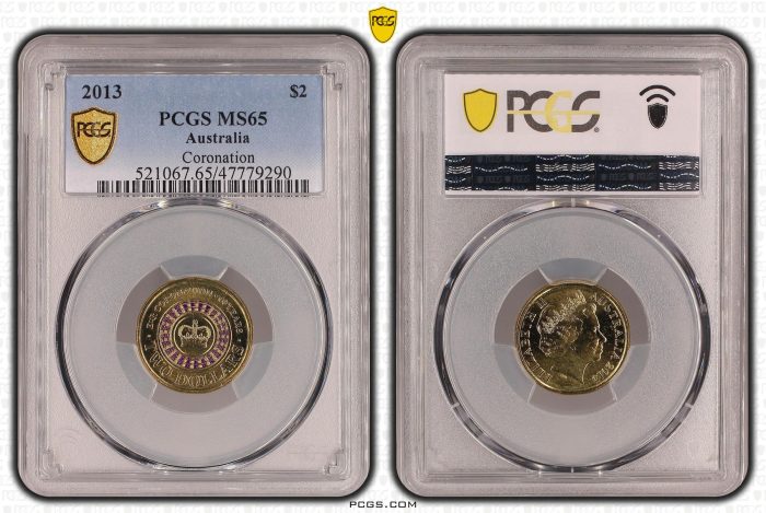 COR65B9290-1 Australia 2013 Queens Purple Coronation $2 Coin PCGS MS65 #9290