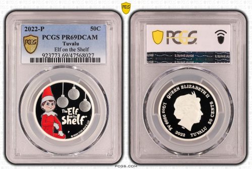 Tuvalu 2022 Elf on the Shelf Fifty Cents 50c Silver Coloured Coin PCGS MS69 #8027