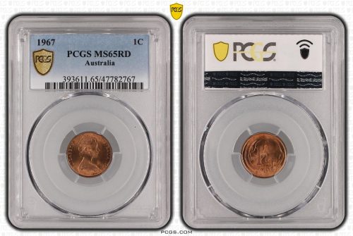 Australia 1967 One Cent 1c Coin PCGS MS65RD #2767
