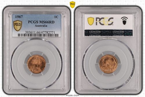 Australia 1967 One Cent 1c Coin PCGS MS66RD #2771