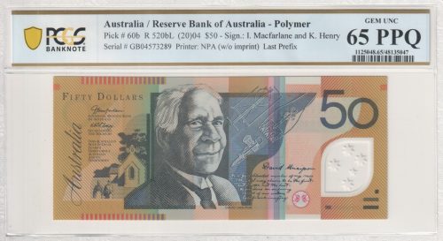 Australia Last Prefix GB04 Macfarlane Henry $50 Banknote PCGS 65 PPQ #5047