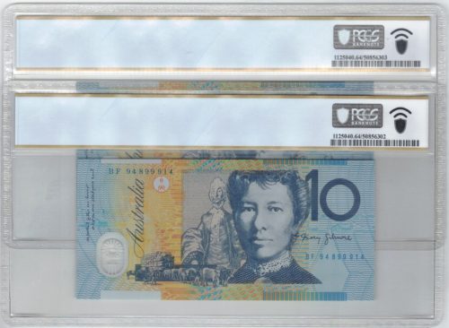 Consecutive Pair 1994 GREY DOBELL Fraser Evans $10 Notes PCGS Ch.UNC 64 PPQ #6302