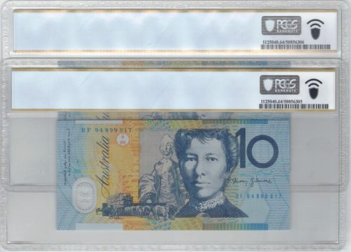 Consecutive Pair 1994 GREY DOBELL Fraser Evans $10 Notes PCGS Ch.UNC 64 PPQ #6305