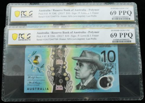 Consecutive Pair 2017 Last Prefix EA17 $10 Notes PCGS SUPERB GEM UNC 69 PPQ #6312