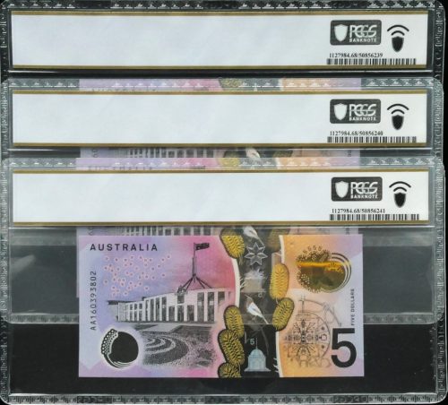 3 x Consecutives 2016 First Prefix AA16 $5 Banknotes PCGS SUP GEM UNC 68 PPQ #6239 - Image 2