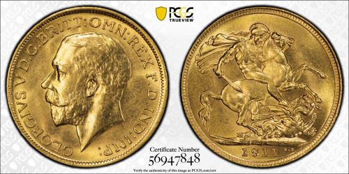 Australia 1911 S Full Gold Sovereign Coin PCGS MS64 Choice Unc #7848 - Image 2