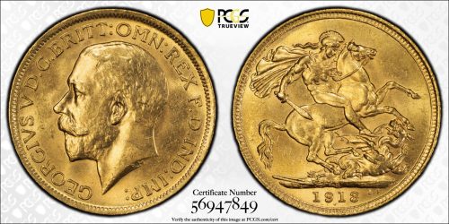 Australia 1913 S Full Gold Sovereign Coin PCGS MS64 Choice Unc #7849 - Image 2