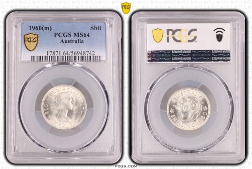 Australia 1960 QEII Silver Shilling Coin PCGS MS64 Choice Unc  #8742