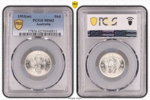 Australia 1953 KGVI Silver Shilling Coin PCGS MS62 Unc #8815