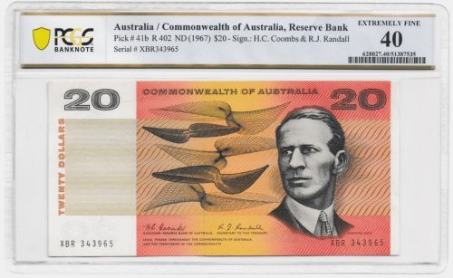 Australia 1967 Coombs Randall $20 Banknote PCGS XF 40 #7535