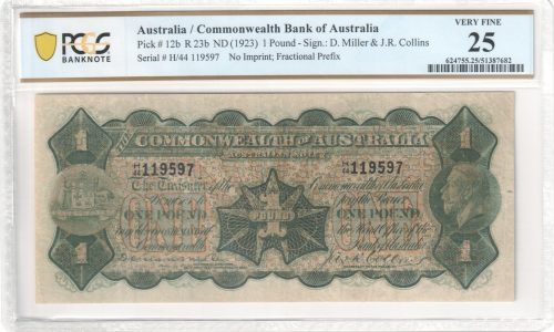 Australia 1923 Miller Collins £1 Pound Banknote R23b PCGS VF 25 #7682