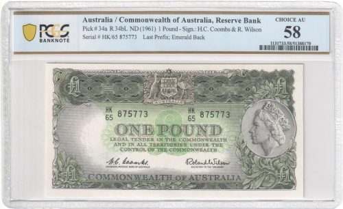 Australia 1961 Last Prefix HK65 £1 Pound Banknote PCGS CH AU 58 #8170
