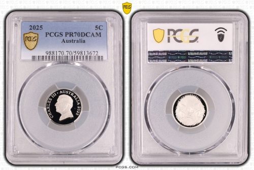 Australia 2025 HM KCIII $5c Proof Coin PCGS PR70DCAM Eq Top Pop #3672