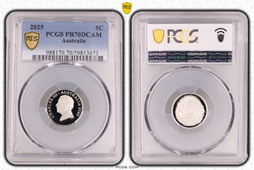 Australia 2025 HM KCIII $5c Proof Coin PCGS PR70DCAM Eq Top Pop #3673