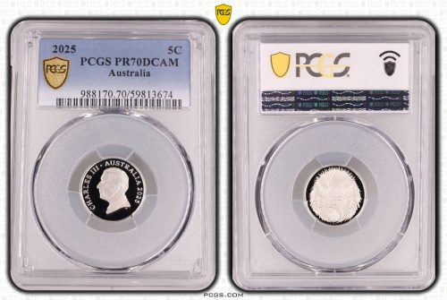 Australia 2025 HM KCIII $5c Proof Coin PCGS PR70DCAM Eq Top Pop #3674