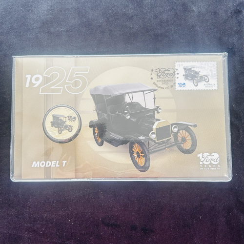 FORD 1925 Model T 2025 Coloured $1 Coin & Stamp Cover PNC