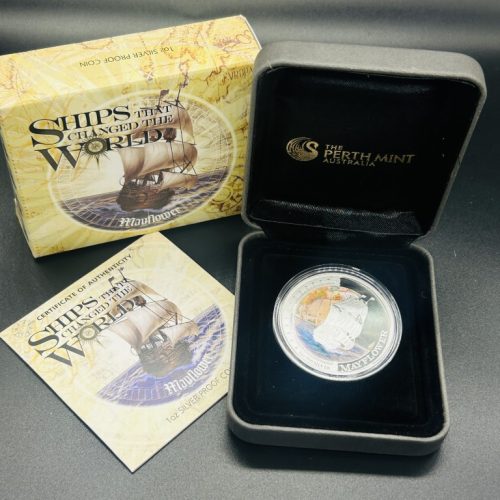 Tuvalu 2012 Ships That Changed the World Mayflower 1oz Silver Proof Coloured $1 Coin