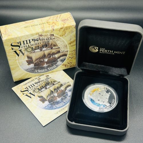 Tuvalu 2011 Ships That Changed the World Golden Hind 1oz Silver Proof Coloured $1 Coin