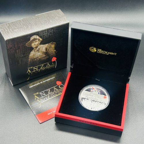 ANZAC Spirit 2014 Empire At War 1oz Fine Silver Proof $1 Coloured Coin