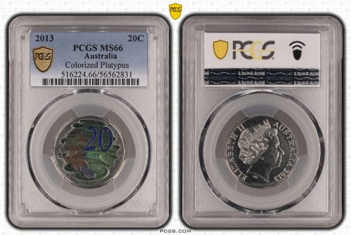 Australia 2013 Platypus Hyper-Metallic Coloured 20c Coin PCGS MS66 #2831