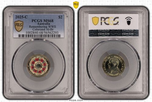 Australia 2025 C $2 Red Poppy Wreath Coloured Coin PCGS MS68 #2293