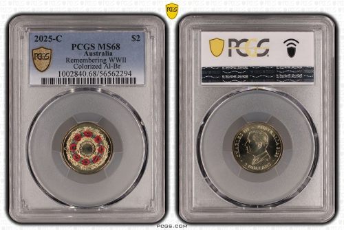 Australia 2025 C $2 Red Poppy Wreath Coloured Coin PCGS MS68 #2294