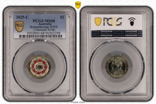 Australia 2025 C $2 Red Poppy Wreath Coloured Coin PCGS MS68 #2298