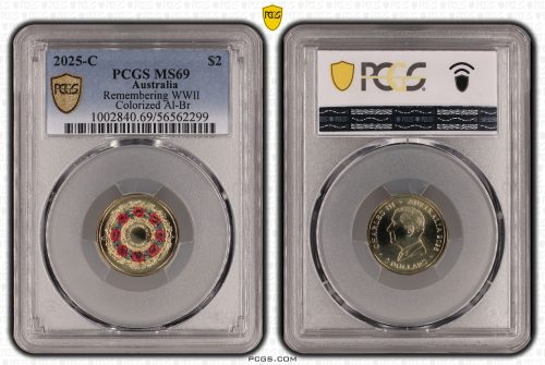 Australia 2025 C $2 Red Poppy Wreath Coloured Coin PCGS MS69 #2299