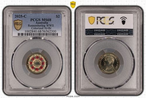 Australia 2025 C $2 Red Poppy Wreath Coloured Coin PCGS MS68 #2300