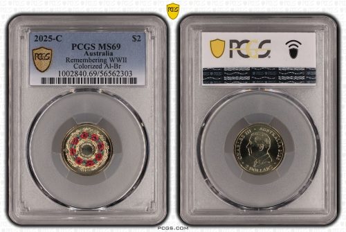 Australia 2025 C $2 Red Poppy Wreath Coloured Coin PCGS MS69 #2303