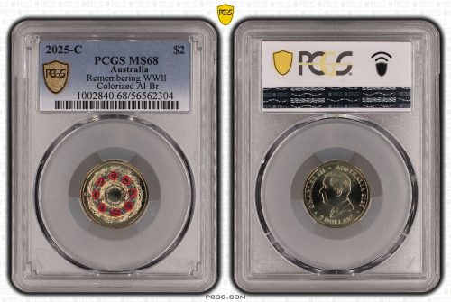 Australia 2025 C $2 Red Poppy Wreath Coloured Coin PCGS MS68 #2304