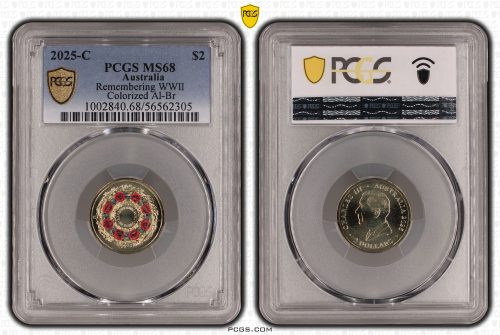 Australia 2025 C $2 Red Poppy Wreath Coloured Coin PCGS MS68 #2305