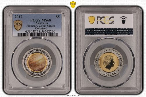 Australia 2017 Planetary Saturn $5 Coloured Coin PCGS MS68 #2260