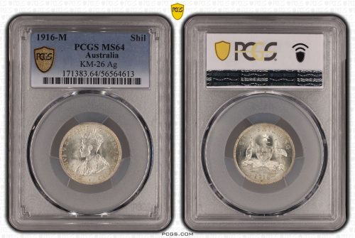 Australia 1916 M Shilling Silver Coin PCGS MS64 Choice Unc #4613