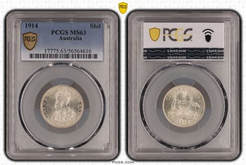 Australia 1914 Shilling Silver Coin PCGS MS63 Choice Unc #4616
