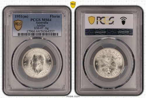 Australia 1951 m Jubilee Silver Florin Coin PCGS MS64 Choice Unc #4557