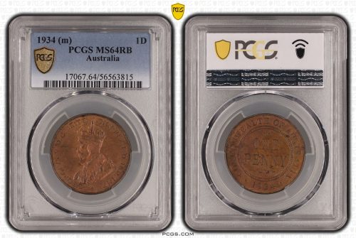 Australia 1934 m Penny Coin PCGS MS64RB Choice Unc #3815