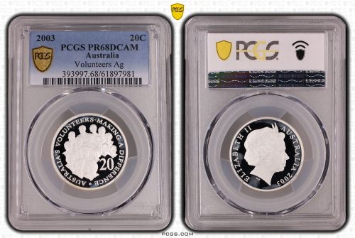 Australia 2003 Volunteers 20c Silver Proof Coin PCGS PR68DCAM #7981
