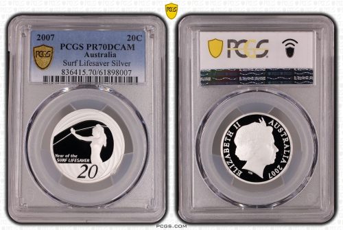 Australia 2007 Surf Lifesaver 20c Silver Proof Coin PCGS PR70DCAM Eq Top Pop #8007